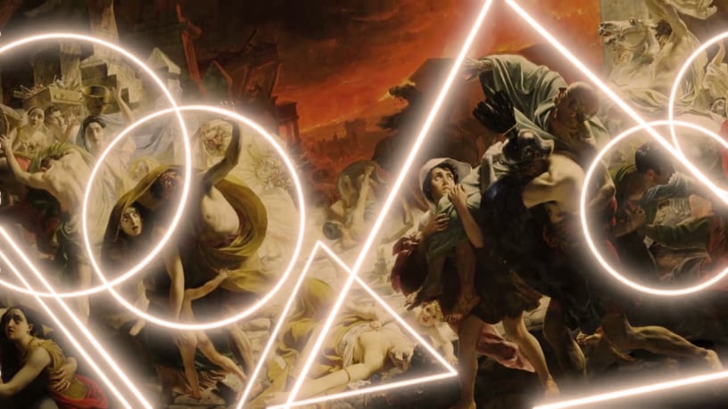 Augmented reality overlay showing the internal structure of Bryullov’s painting