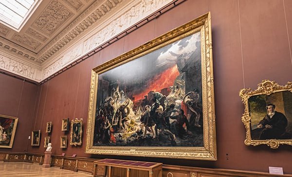 Exhibition space at the Russian Museum featuring Karl Bryullov’s “The Last Day of Pompeii