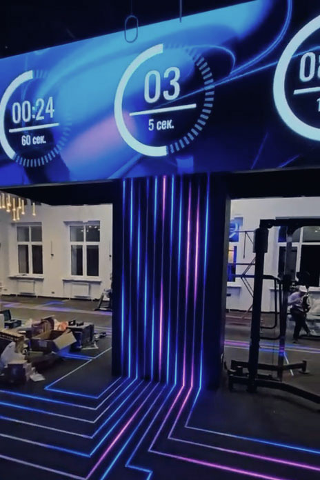 Interactive fitness installation with LED lighting under construction 